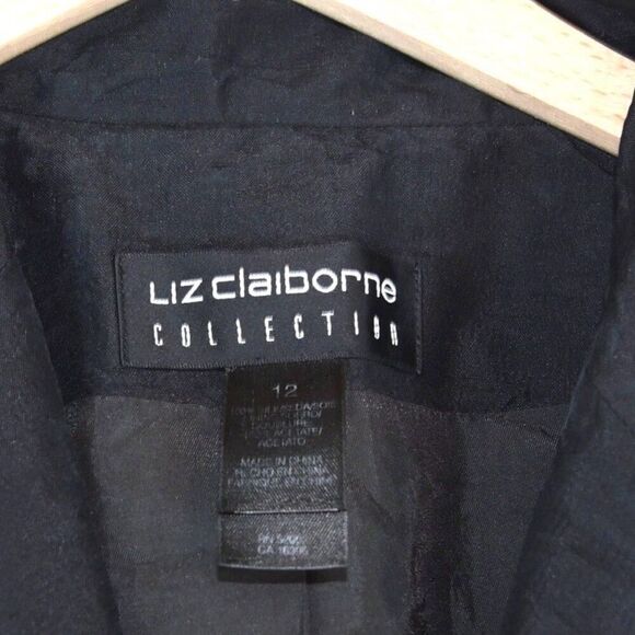 Liz Claiborne Collection Black Silk Blazer Jacket Size 12 Minimalist Officewear - Picture 3 of 7